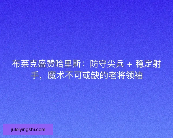布莱克盛赞哈里斯：防守尖兵 + 稳定射手，魔术不可或缺的老将领袖